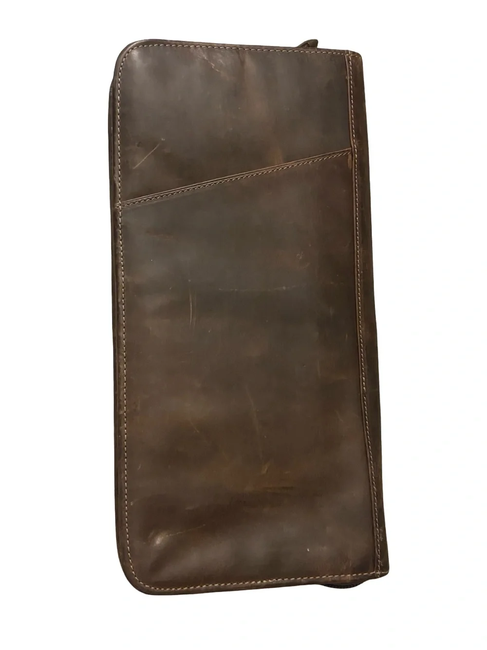 Classic Brown Full Grain Leather Zip Travel Organizer Wallet